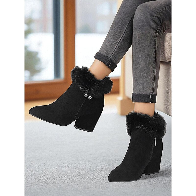 Claire | Fur-Trimmed Block Heel Ankle Boots