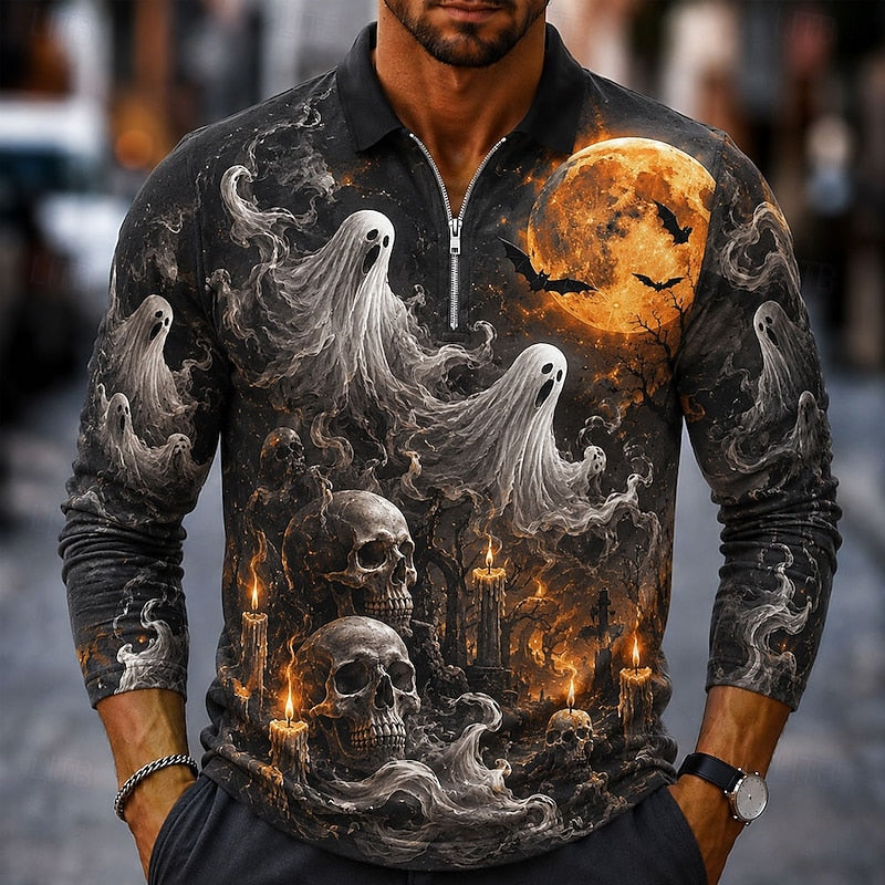 Bram | Halloween Zip Long-Sleeve Polo Shirt