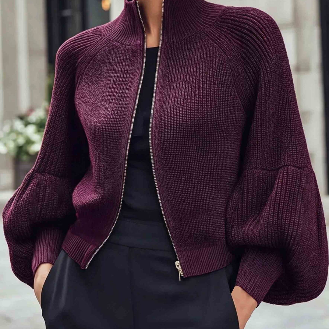 Gwyneth | Zip-Up Puff-Sleeve Cardigan