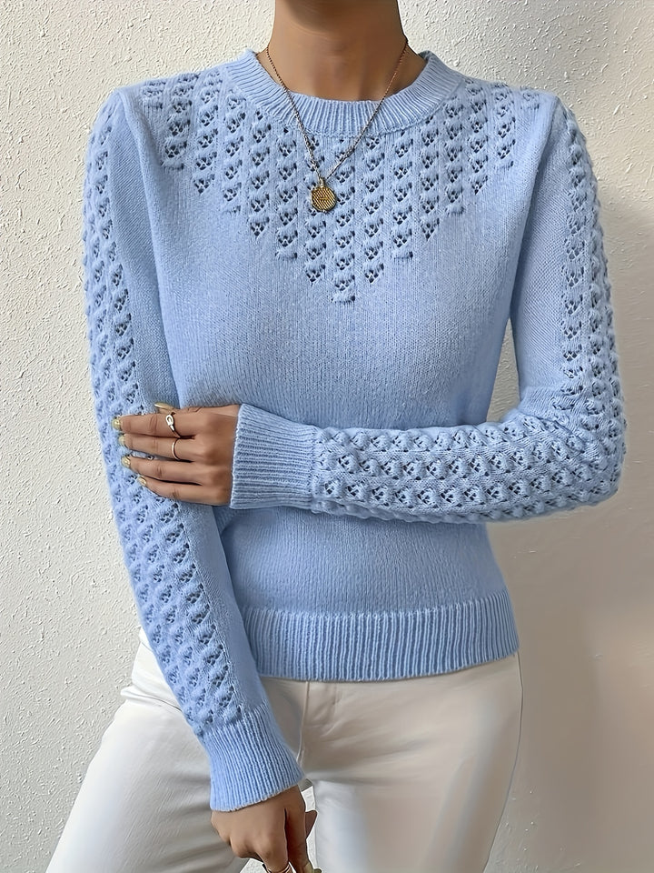 Aveline | Pointelle-Knit Round Neck Sweater