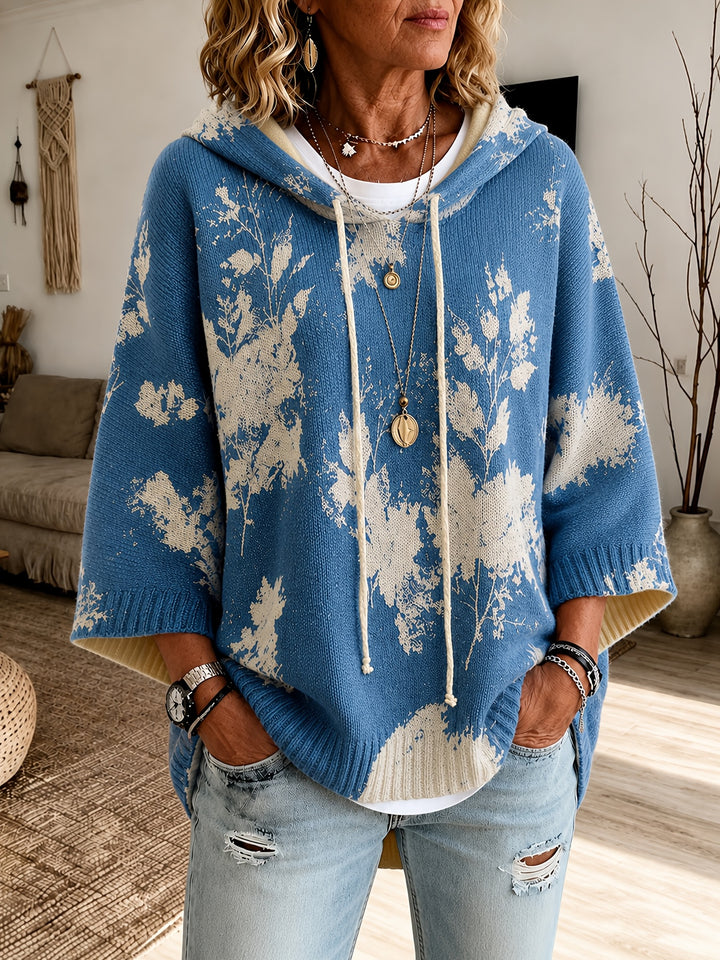 Winifred | Hooded Floral Cape Sweater