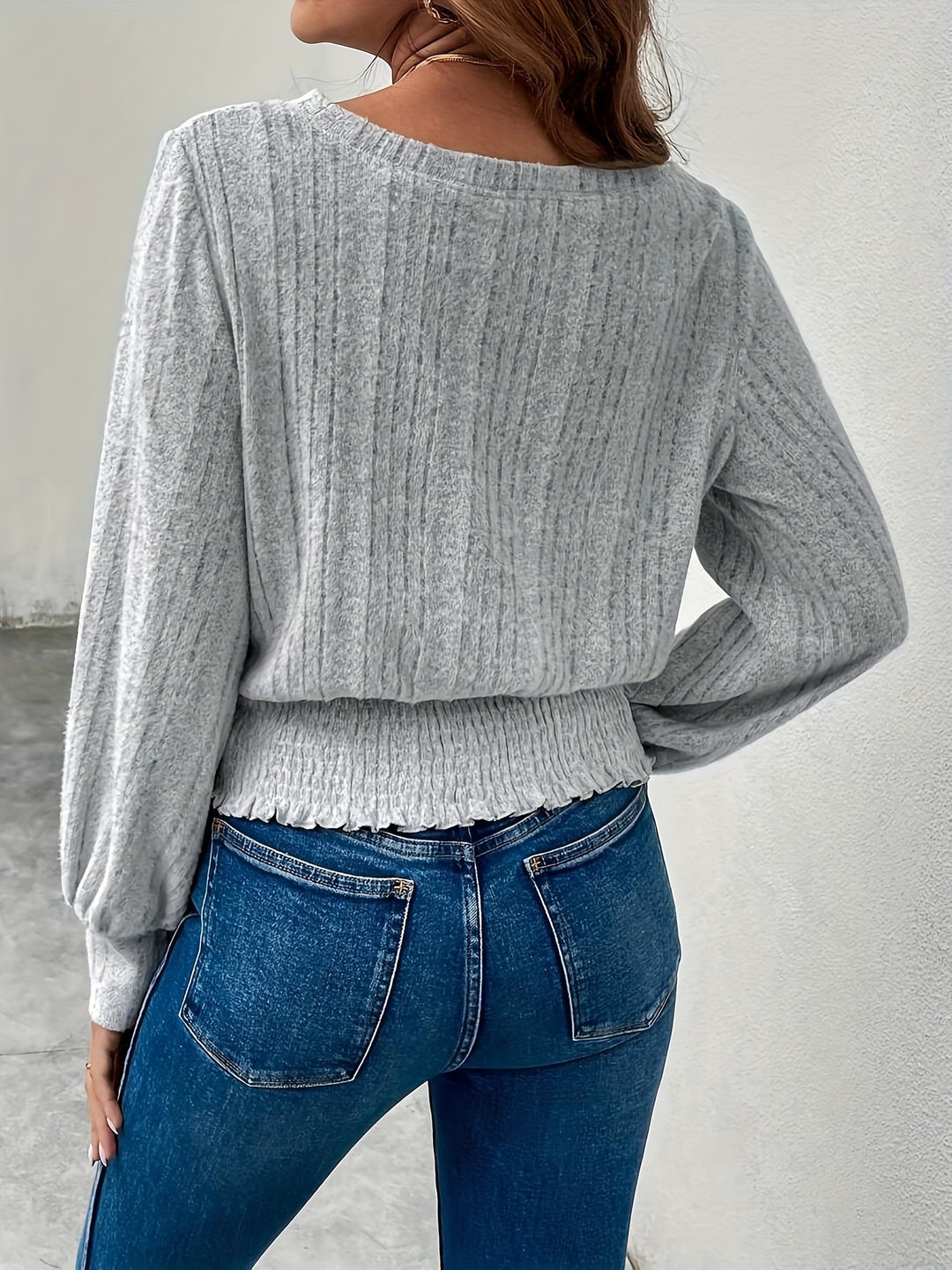 Corinthia | Smocked-Hem Ribbed Top