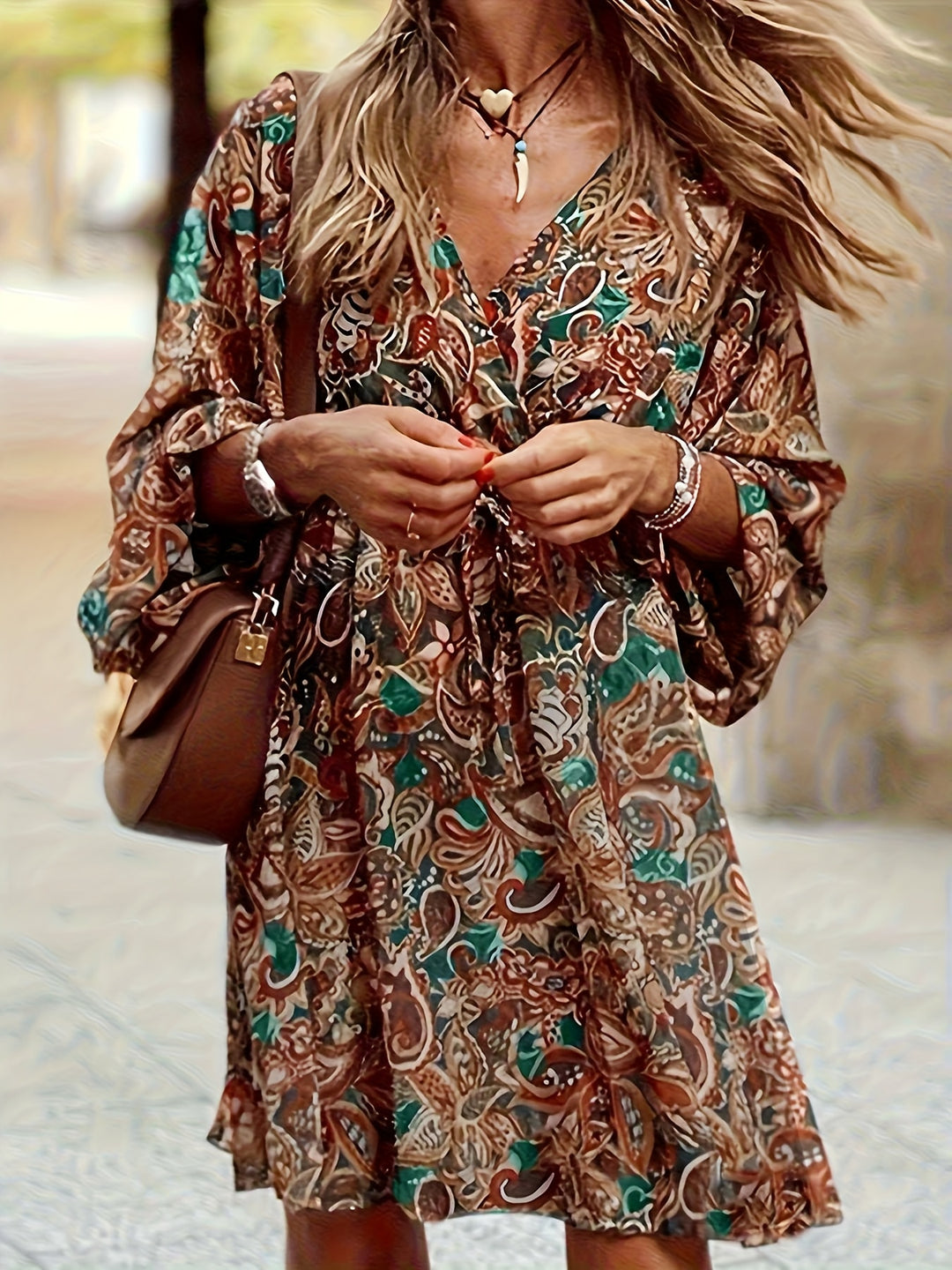 Ramona | Bohemian Print V-Neck Dress