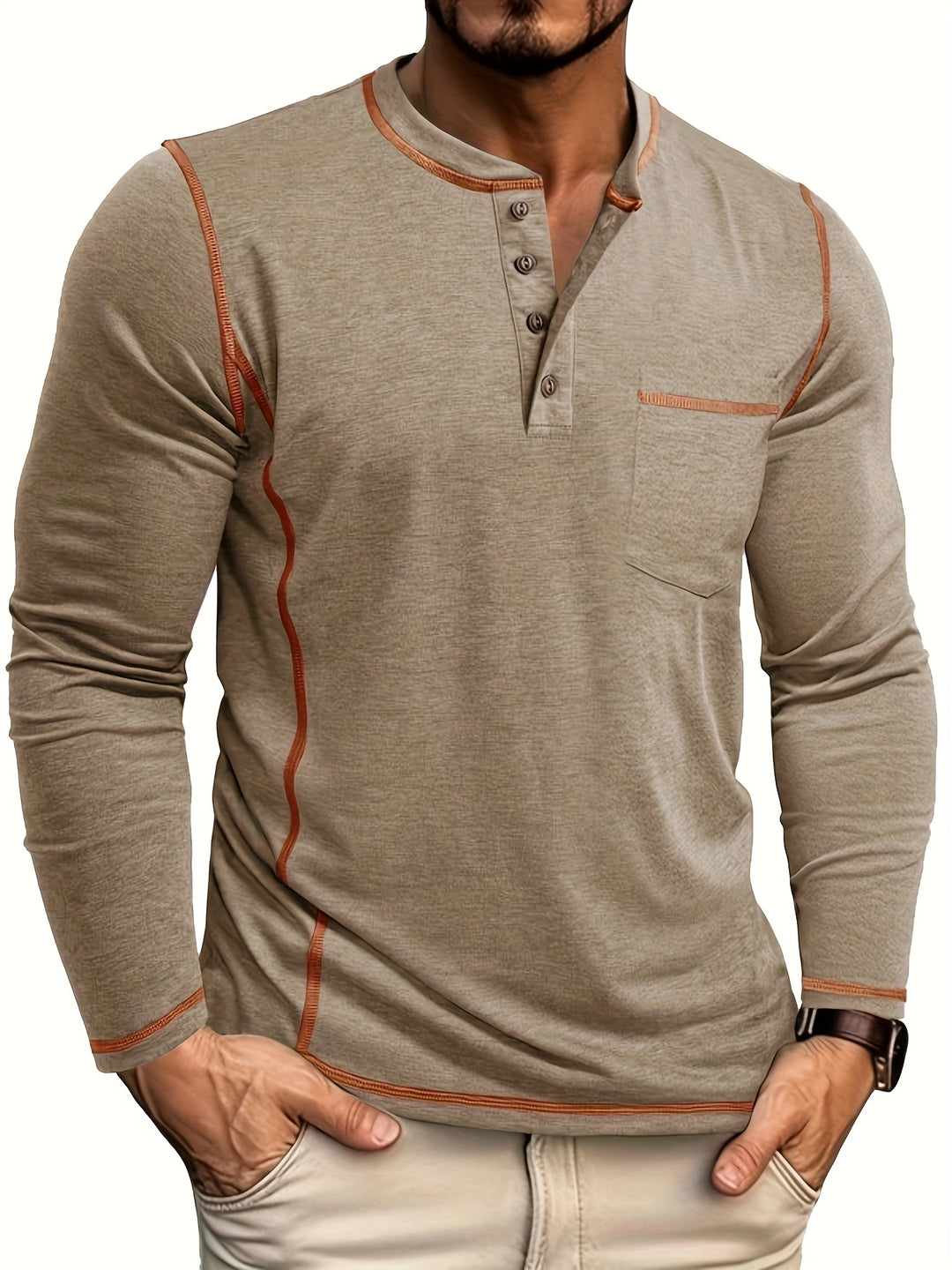 Reuben | Contrast-Stitch Long Sleeve Henley