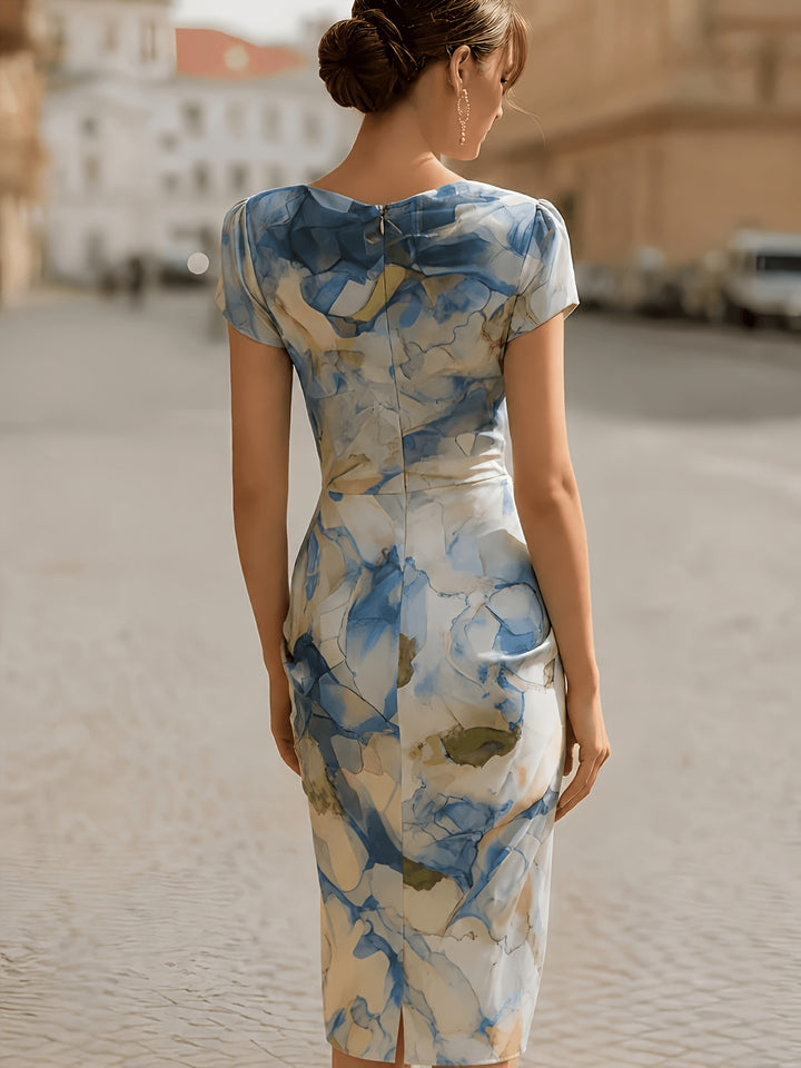 Lucia | Draped Watercolor Midi Dress