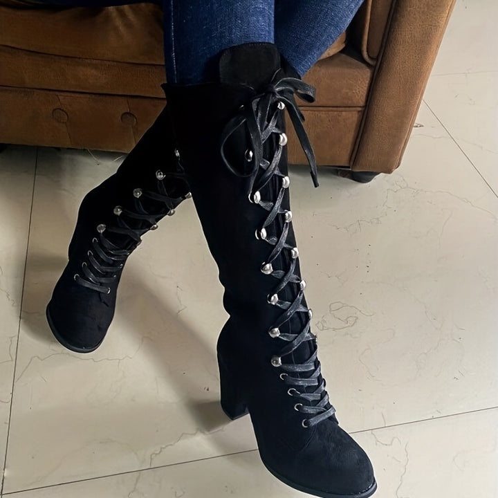 Sabine | Lace-Up Chunky-Heel Tall Boots
