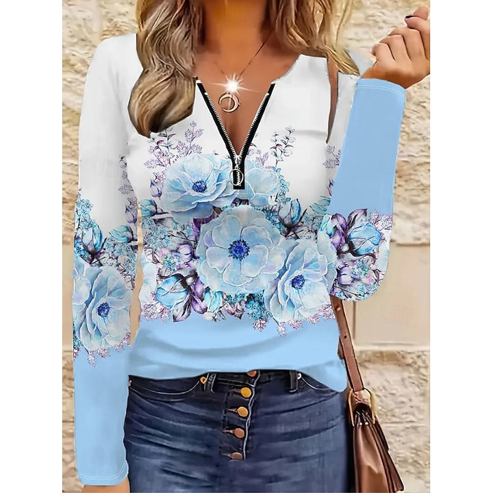 Rachel | Floral Quarter-Zip Long Sleeve Top