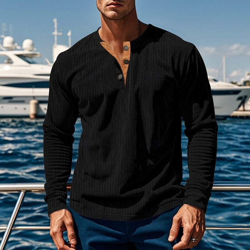 Elias | Ribbed Long Sleeve Henley Shirt