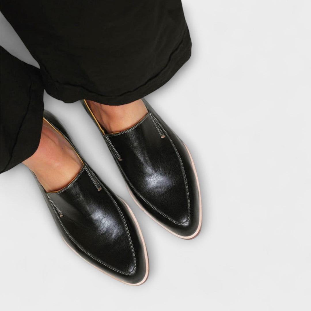 Pointed-Toe Slip-On Loafers Styled Look