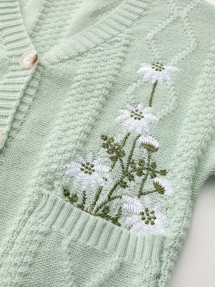 Flora | Floral Embroidered Button Cardigan