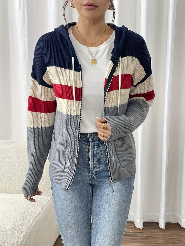 Susannah | Colour-Block Hooded Zip Cardigan