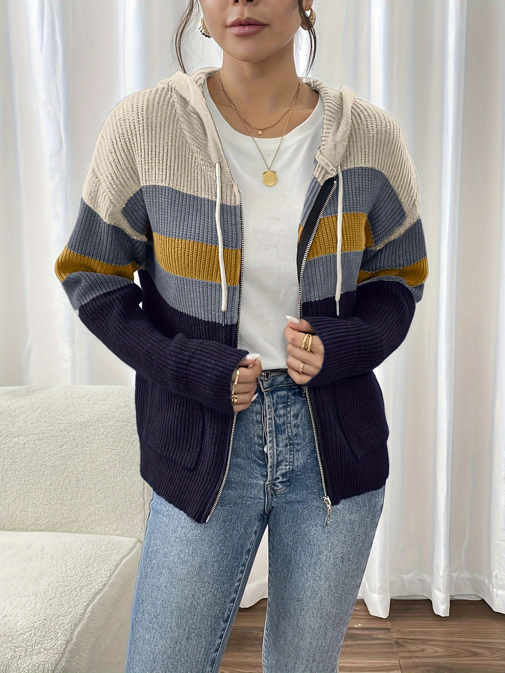 Susannah | Colour-Block Hooded Zip Cardigan