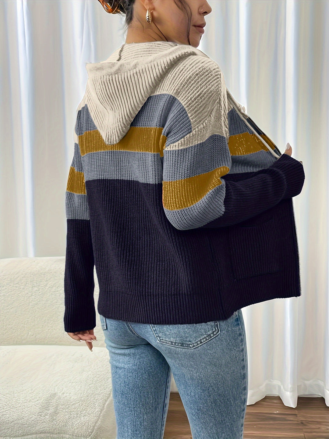Susannah | Colour-Block Hooded Zip Cardigan