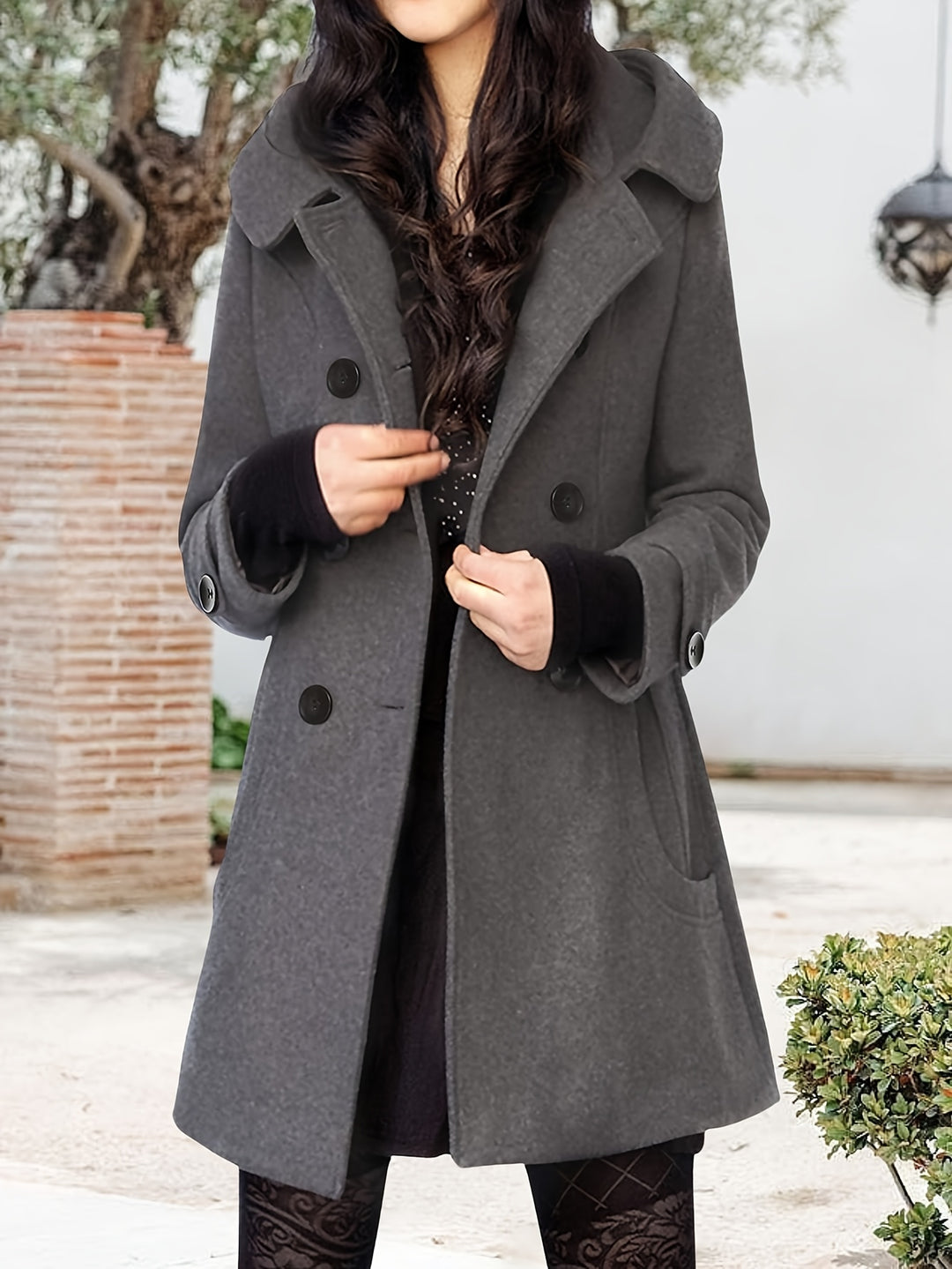 Rosanna | Hooded Double-Breasted Mid-Length Coat