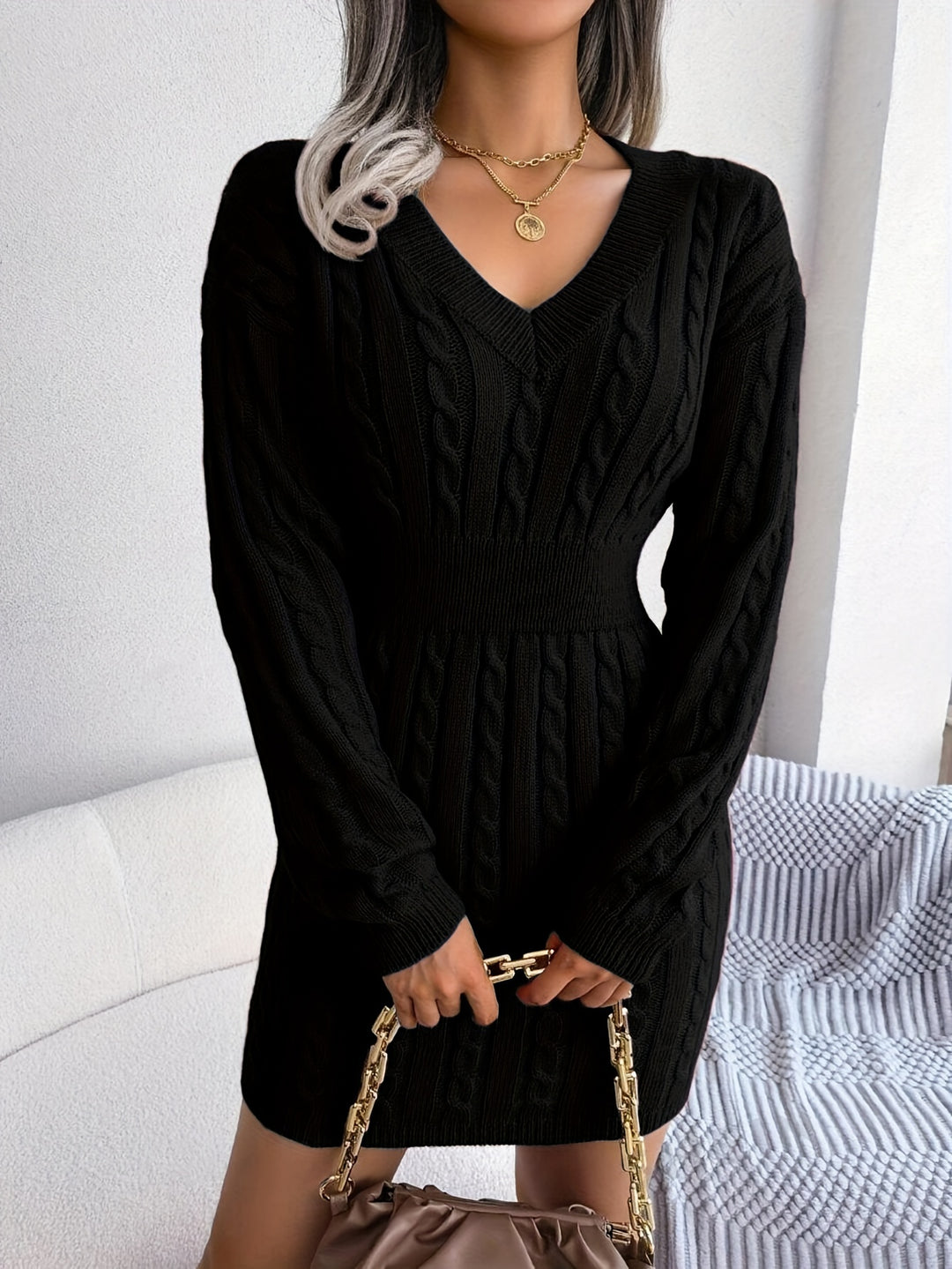Felicity | Cable-Knit Peplum Sweater Dress