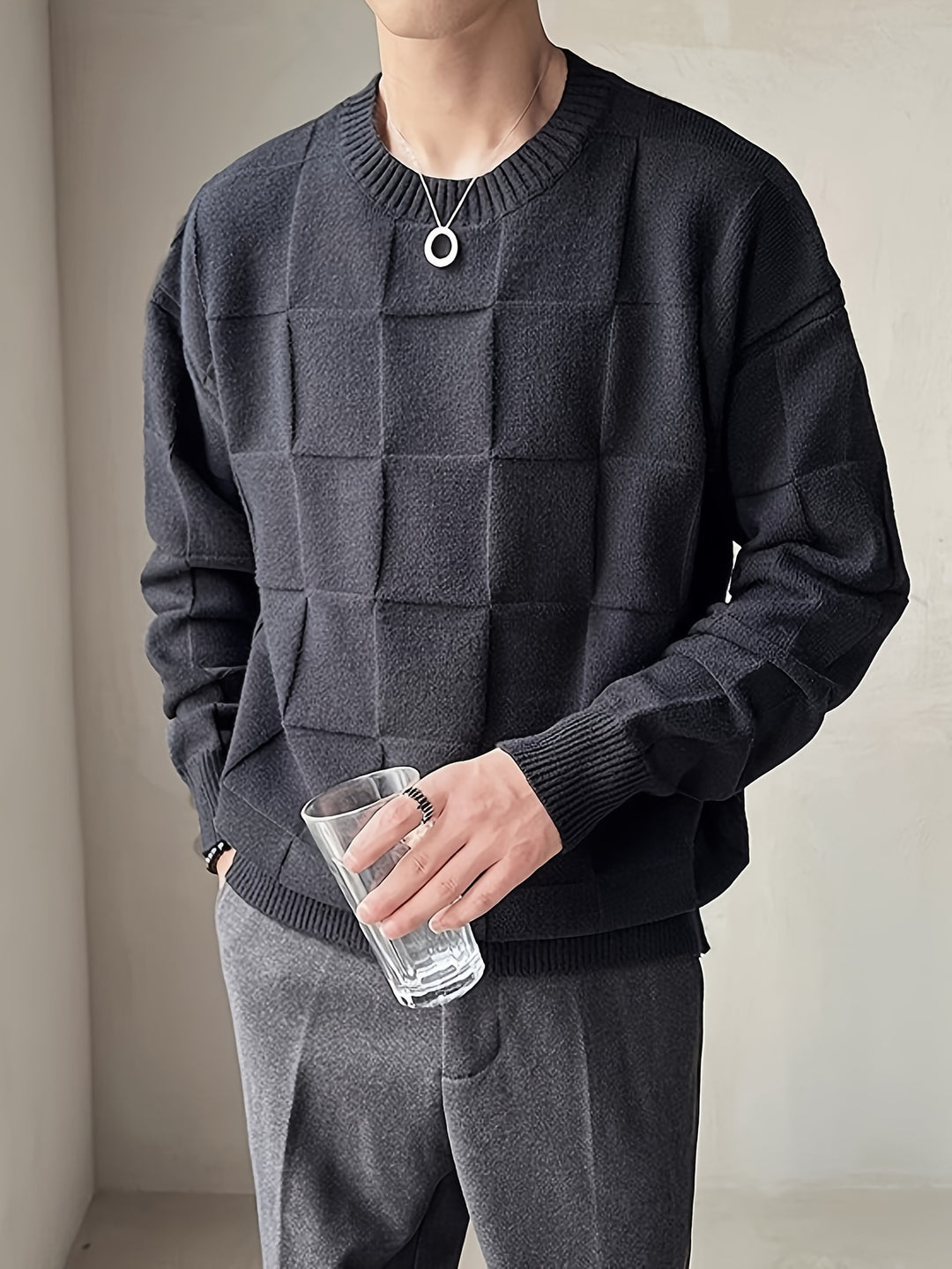 Sullivan | Textured Check Crewneck Sweater