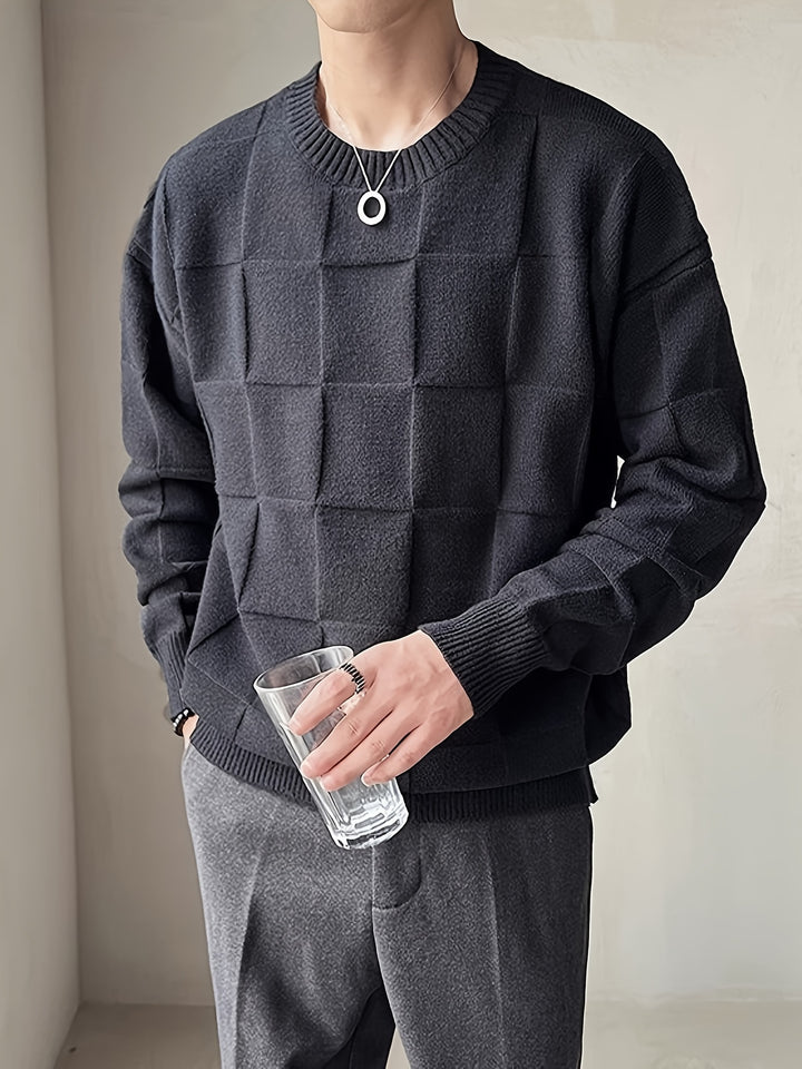 Sullivan | Textured Check Crewneck Sweater
