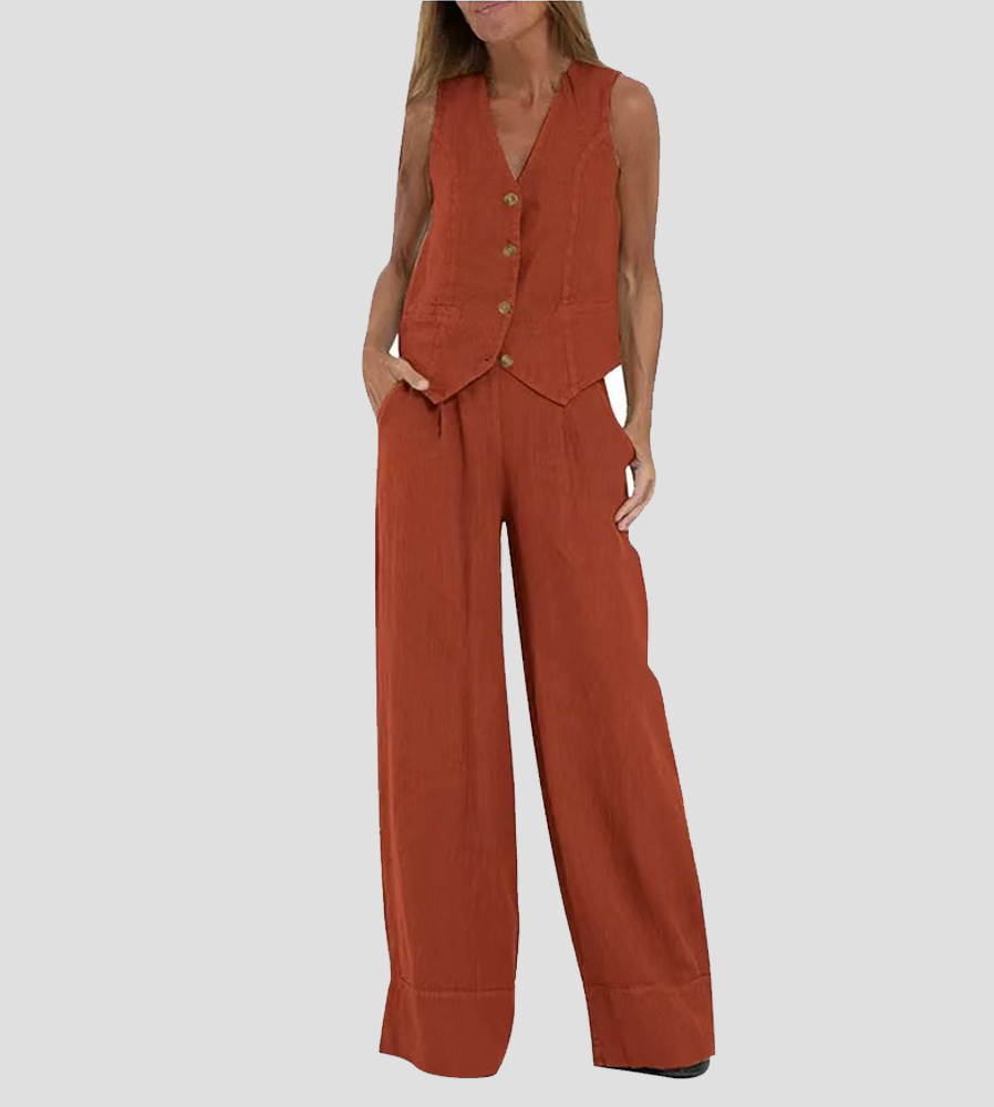 Lauren | Sleeveless V-Neck Vest & Wide-Leg Pants Set