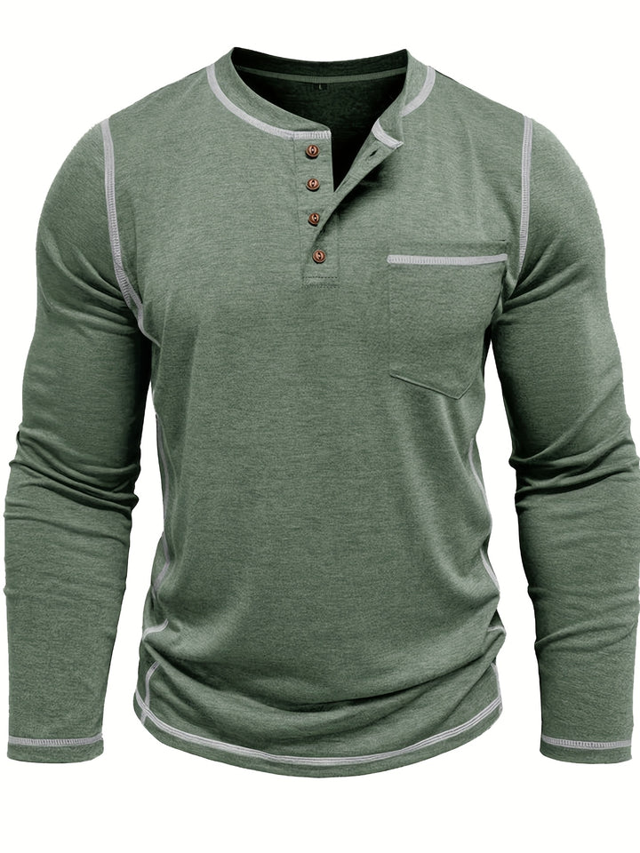 Reuben | Contrast-Stitch Long Sleeve Henley