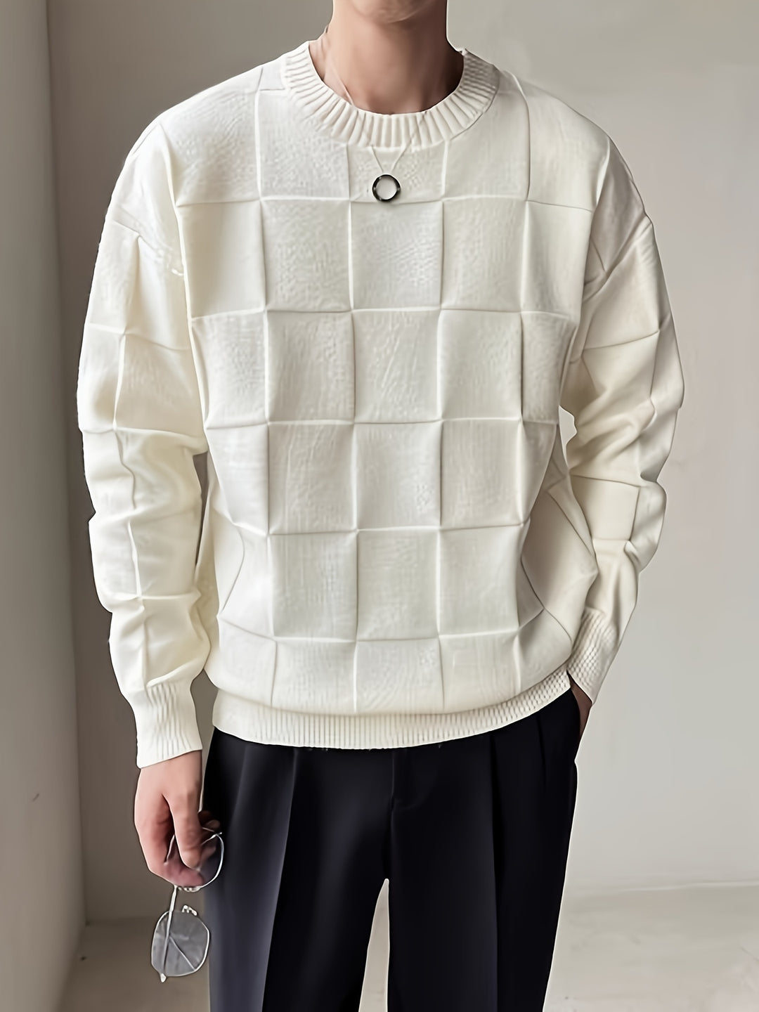 Sullivan | Textured Check Crewneck Sweater