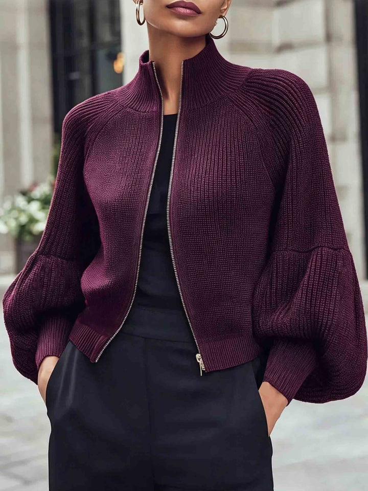 Gwyneth | Zip-Up Puff-Sleeve Cardigan