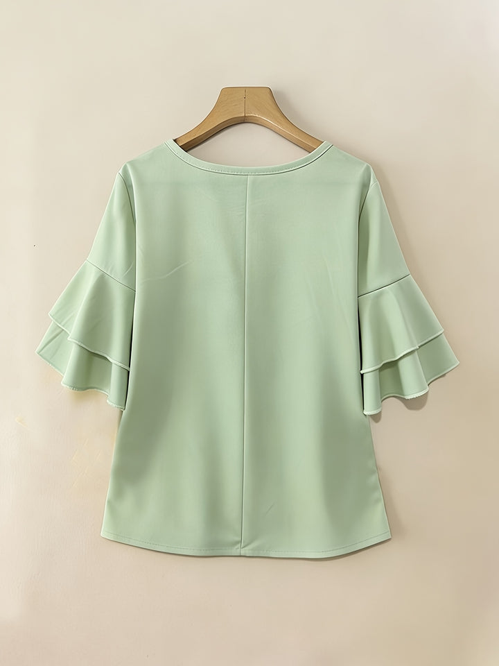 Karen | Flared-Sleeve Pleated Blouse