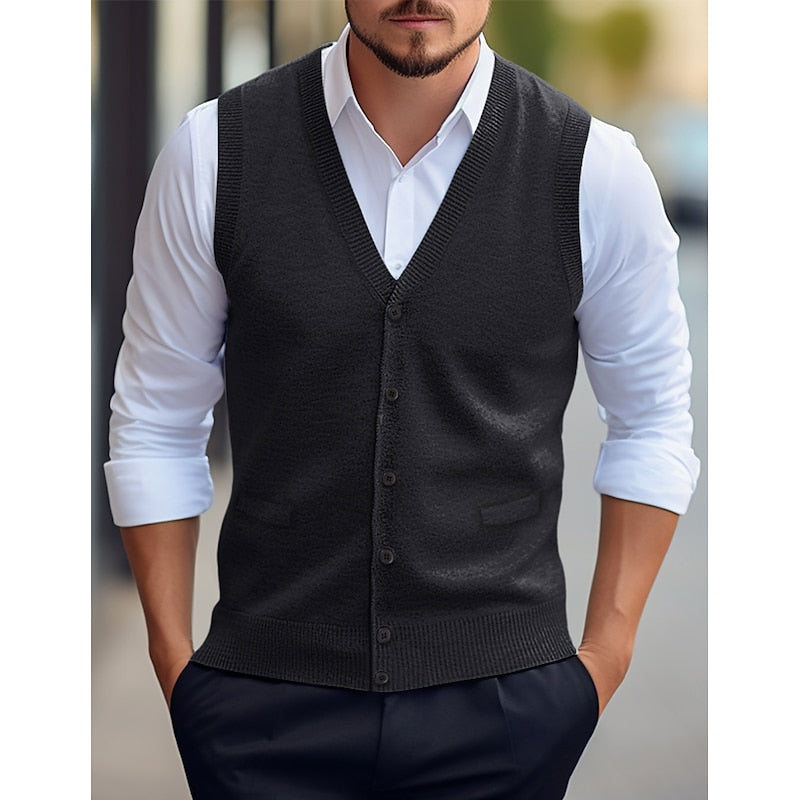 Leonard | Buttoned V-Neck Sweater Vest