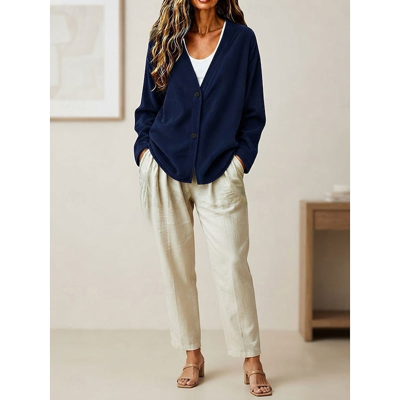 Selene | Relaxed V-Neck Button Cardigan