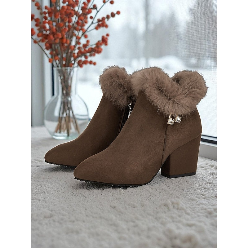 Claire | Fur-Trimmed Block Heel Ankle Boots