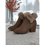 Claire | Fur-Trimmed Block Heel Ankle Boots