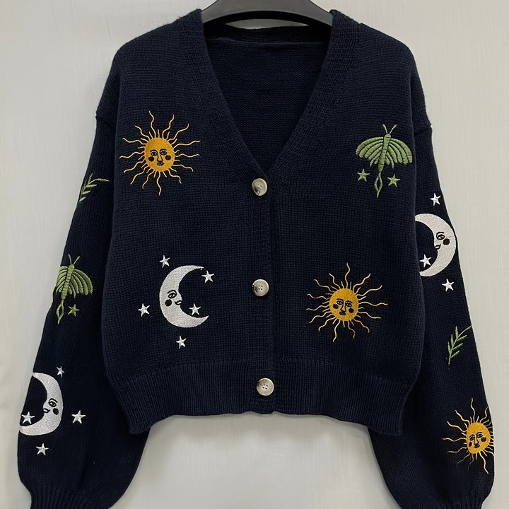 Marisol | Celestial Embroidered Lantern-Sleeve Cardigan