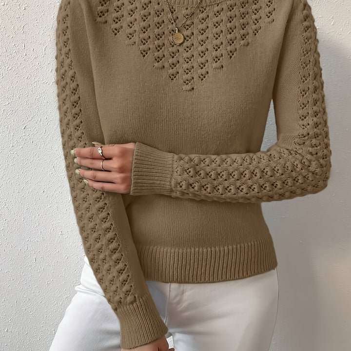 Aveline | Pointelle-Knit Round Neck Sweater