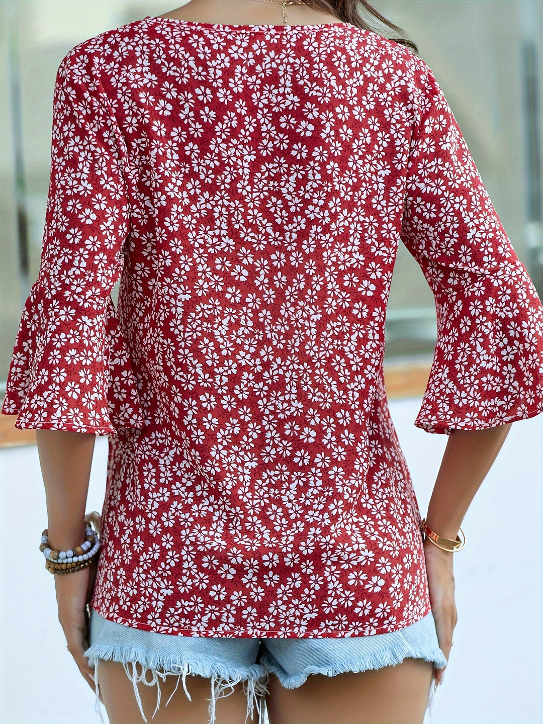 Lorraine | Floral Ruffle-Sleeve Blouse