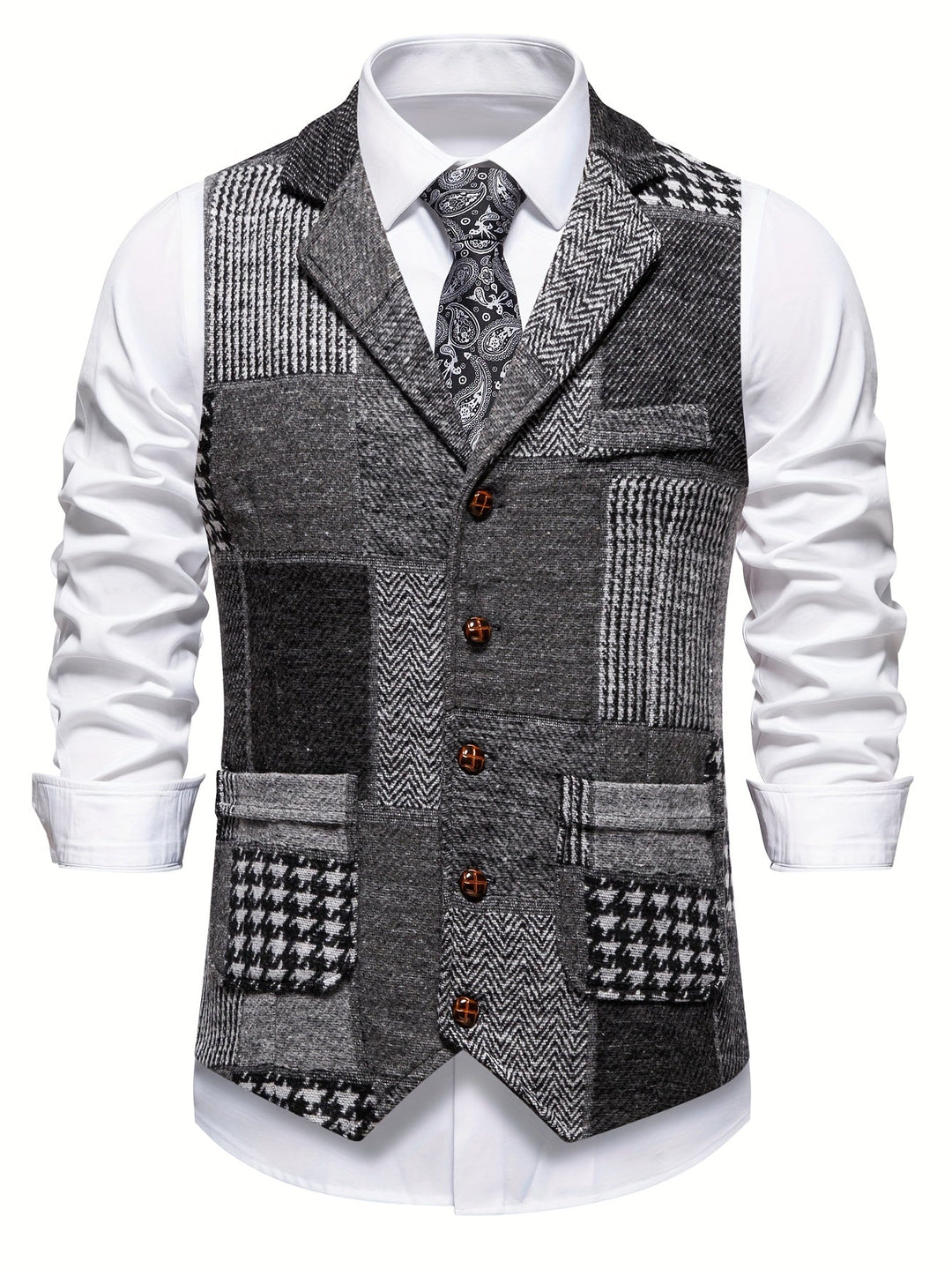 Trevor | Patchwork Vest with Herringbone Pattern