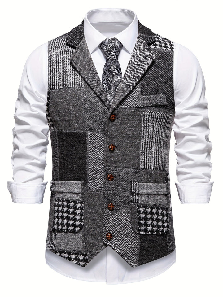 Trevor | Patchwork Vest with Herringbone Pattern