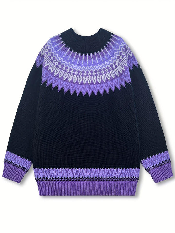 Brenna | Chunky Jacquard Round Neck Sweater
