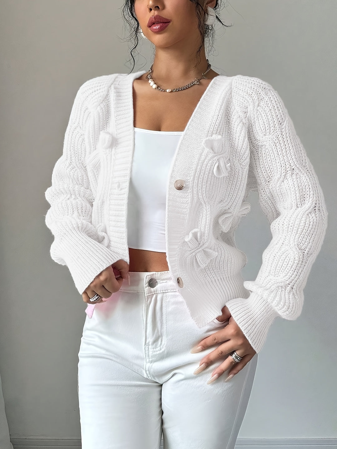Juniper | Soft Bow-Detail Long Sleeve Cardigan