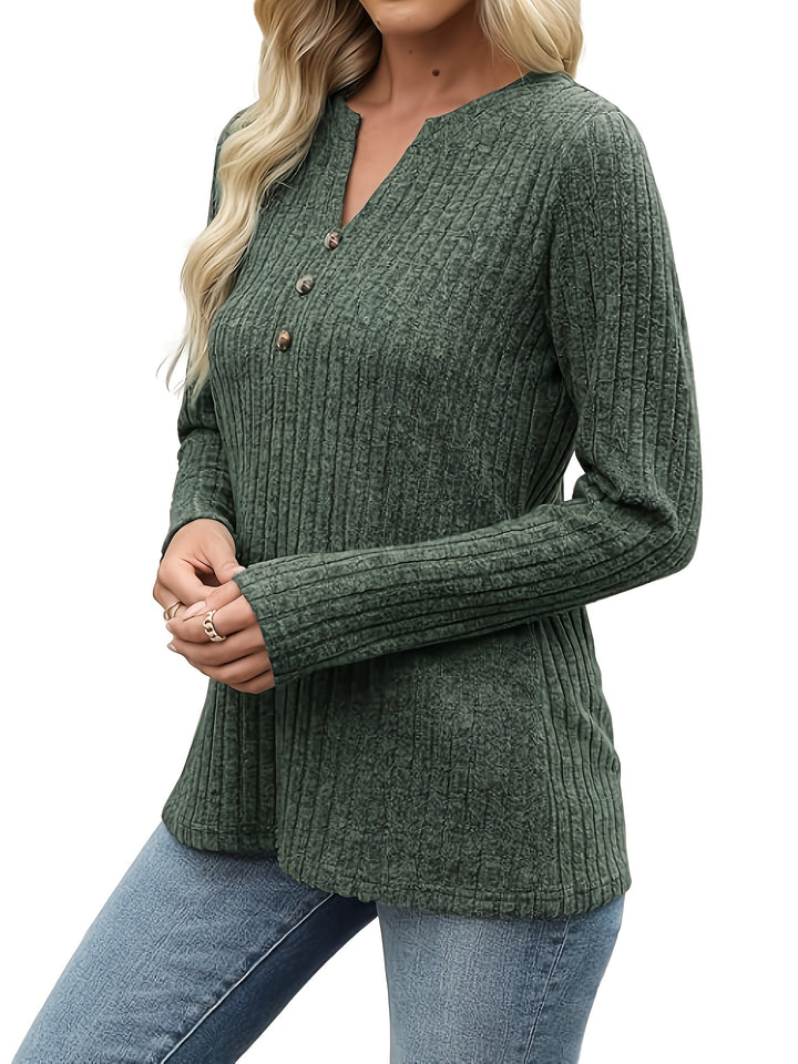 Nadia | Ribbed Button-Neck Top