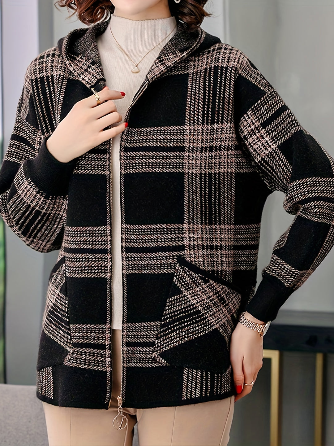 Rosanna | Hooded Checked Zip Jacket