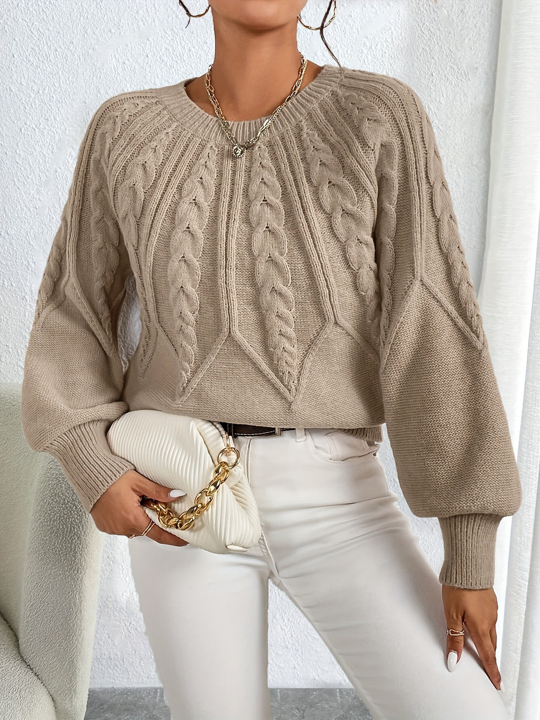 Sabine | Cable-Knit Lantern Sleeve Sweater