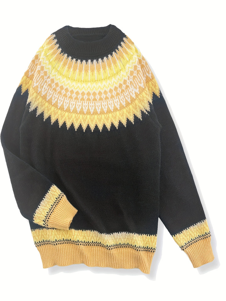 Brenna | Chunky Jacquard Round Neck Sweater