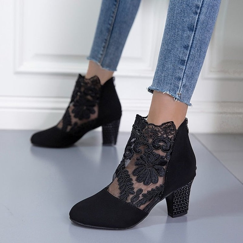 Belinda | Lace-Accent Heeled Ankle Boots