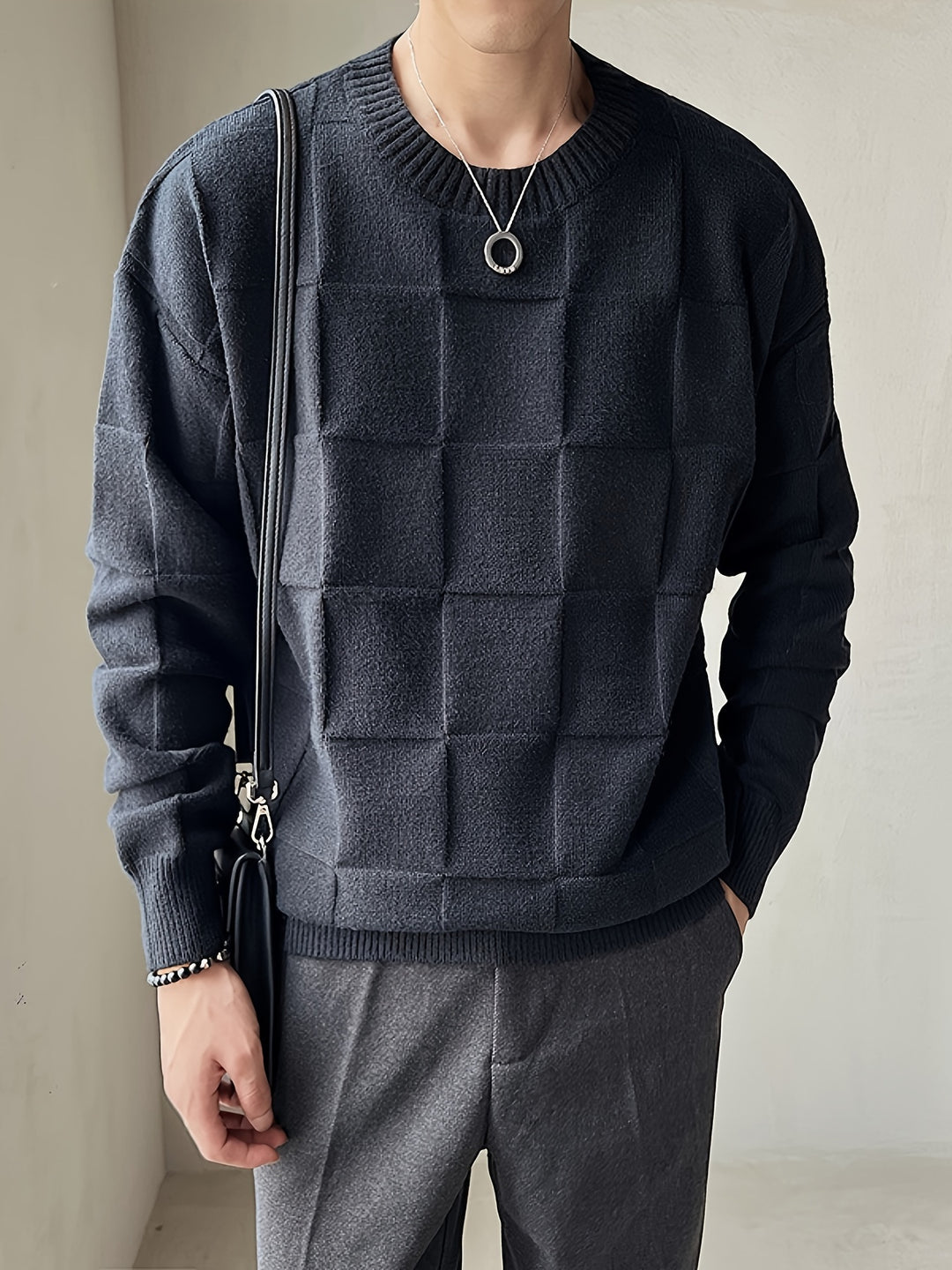 Sullivan | Textured Check Crewneck Sweater