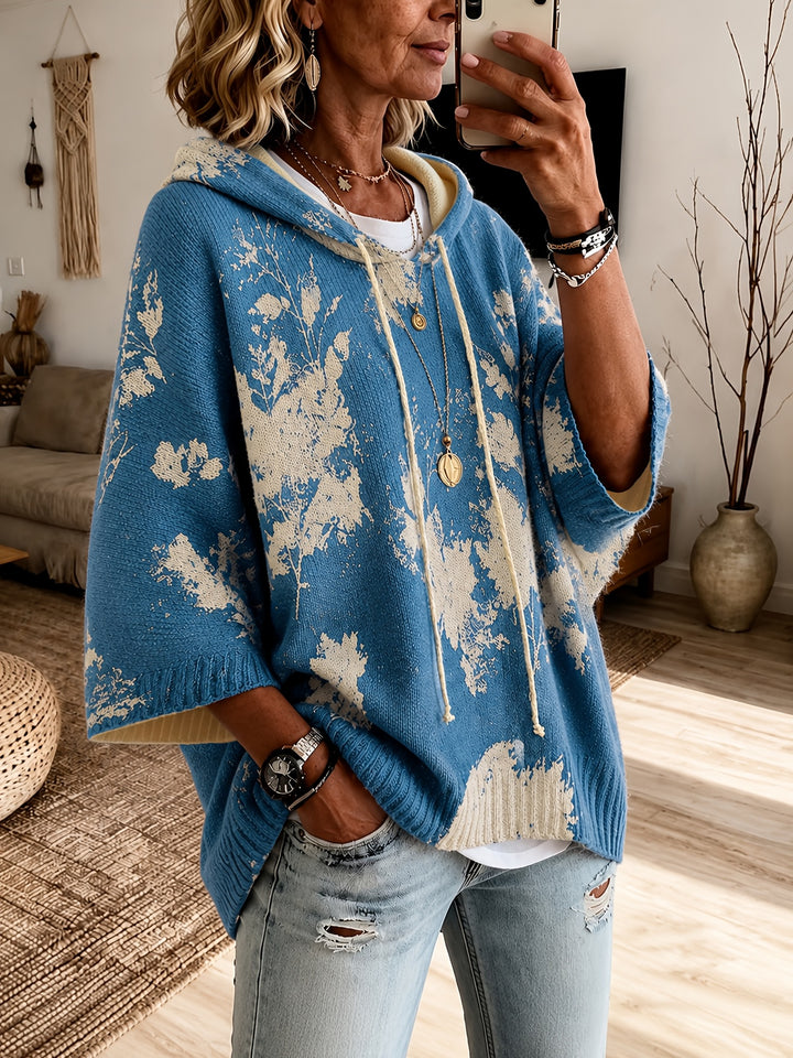 Winifred | Hooded Floral Cape Sweater