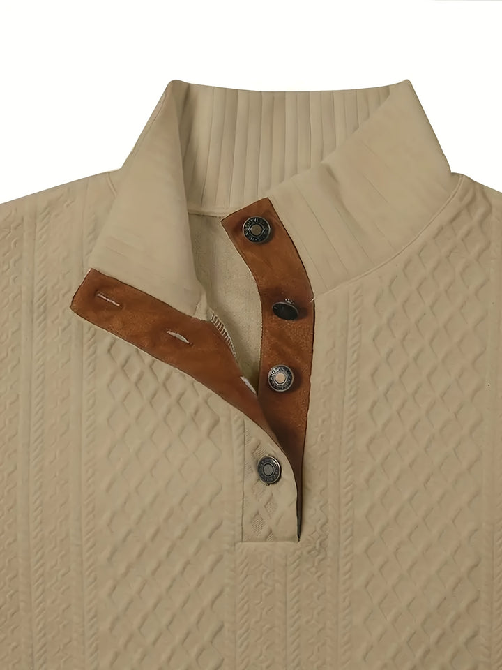Ronan | Stand Collar Button Henley Sweater