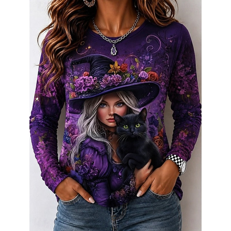 Autumn | Halloween Witch Graphic Long Sleeve Top