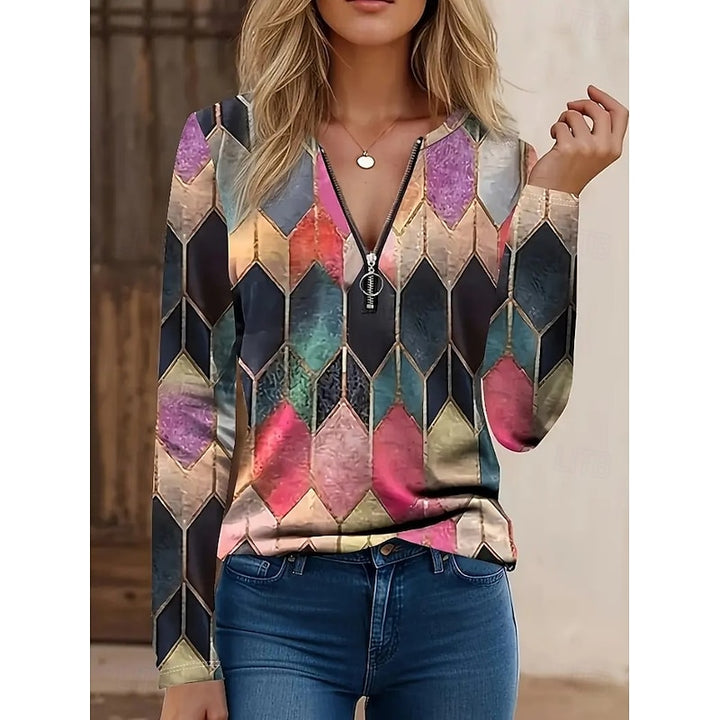 Rachel | Floral Quarter-Zip Long Sleeve Top