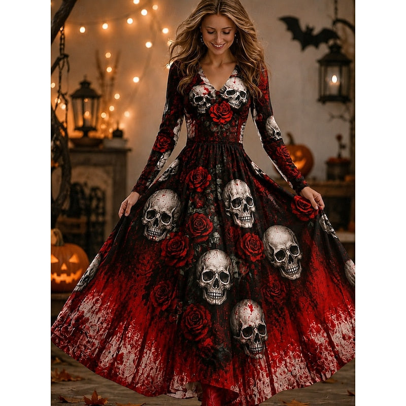 Seraphina | Halloween Skeleton Print Maxi Dress