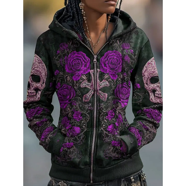 Willow | Skull & Rose Halloween Zip-Up Hoodie