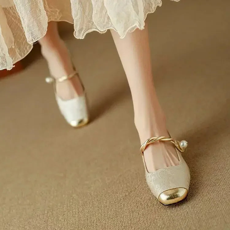 Camille | Vintage Braided Pearl Strap Shoes
